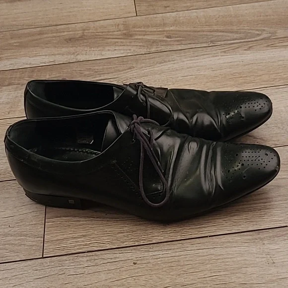LOUIS VUITTON Black Leather Sz 8.5 Lace Up Derby Mens Dress Shoes‎